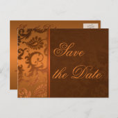 Kupfer und braune Damaske Save the Date Postkarte (Vorne/Hinten)