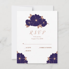 Kupfer und dunkelblau florale moderne Hochzeit RSV RSVP Karte