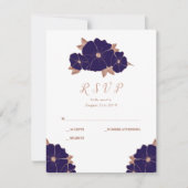Kupfer und dunkelblau florale moderne Hochzeit RSV RSVP Karte (Vorderseite)