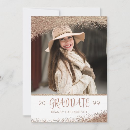 Kupfer und Gold Glitzer Pinselskriptprüfung Einladung (Vorderseite)