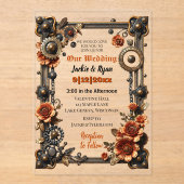 Kupfer und Gold Steampunk Gothic Themed Wedding Acryleinladungen (Vorderseite)
