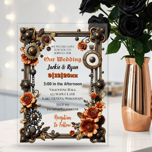 Kupfer- und Gold-Steampunk-Gotische Hochzeit Acryleinladungen