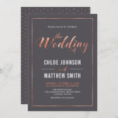 Kupfer und Grau | Einfache Hochzeit moderner Typog Einladung (Vorne/Hinten)