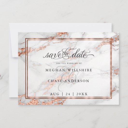 Kupfer und Marmor Hochzeit kühne Eleganz Save The Date (Vorderseite)