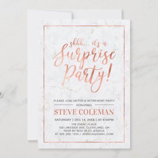 Kupfer und Marmor | Modern Surprise Retirement Par Einladung (Vorderseite)