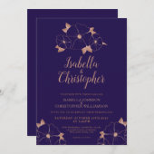 Kupfer und Mitternachtsblau Blütenblume Moderne Ho Einladung (Vorne/Hinten)