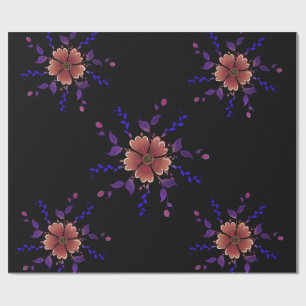 Kupfer- und Purpur-Volks kunst-Blumenmuster mit sk Geschenkpapier