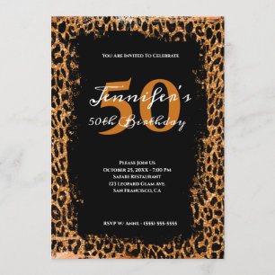 Kupfer- und Schwarz Glam Leopard Safari 50. Geburt Einladung