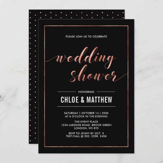 Kupfer und Schwarz | Moderner Polterabend Einladung (Vorne/Hinten)