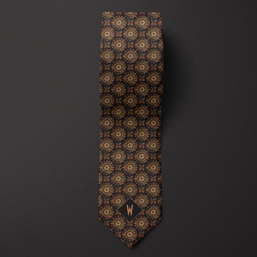 Kupfer- und schwarzes Mandala-Monogramm Krawatte