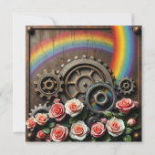 Kupfer und Silver Steampunk LGBTQ Hochzeit Einladung (Rückseite)