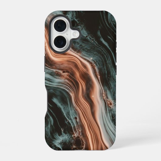 Kupfer- und Teal-Marmor-Flow iPhone 16 Hülle (Rückseite)