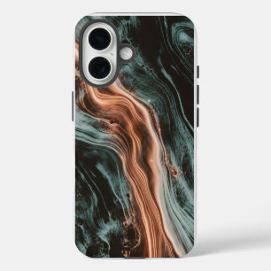 Kupfer- und Teal-Marmor-Flow iPhone 16 Hülle