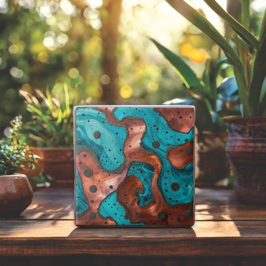 Kupfer und Türkis Abstrakt Fliese