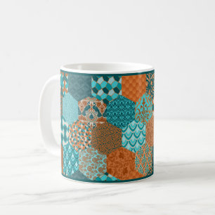 Kupfer und türkisfarbene Patchwork-Look Tasse