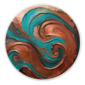 Kupfer und türkisfarbener Abstrakter Swirl Keramikknauf (Vorderseite)