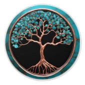 Kupfer und türkisfarbener Baum auf schwarz Keramikknauf (Vorderseite)