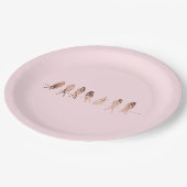 Kupfer-Vögel auf Draht auf Rosa | Teller aus Papie (Schrägansicht)