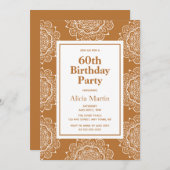 Kupfer & White Mandala Blume 60. Geburtstag Einladung (Vorne/Hinten)