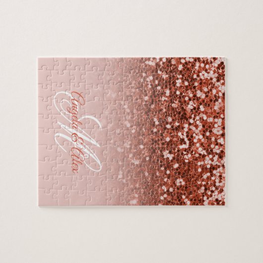 Kupferblush Confetti Glitzer Ombre Monogram Puzzle (Horizontal)