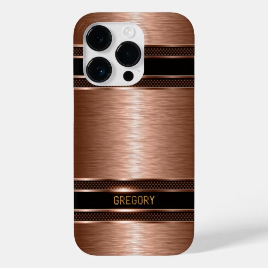 Kupferbraun Tone Metallic Textur Monogramm Case-Mate iPhone Hülle (Rückseite)