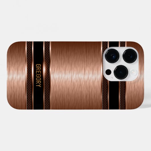 Kupferbraun Tone Metallic Textur Monogramm Case-Mate iPhone Hülle (Rückseite (Horizontal))