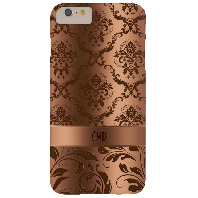 Kupferbraune Damasken und Wirbel Metallic Look Case-Mate iPhone Hülle (Rückseite)