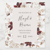 Kupferburgund-Wildblume Hochzeitsweinetikett Weinetikett (Einzelnes Label)