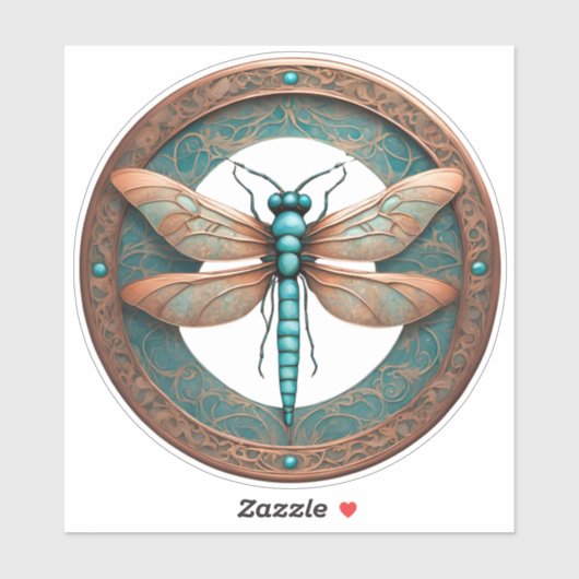 Kupferfarbene Libelle auf türkisfarbenem Hintergru Aufkleber (Blatt)