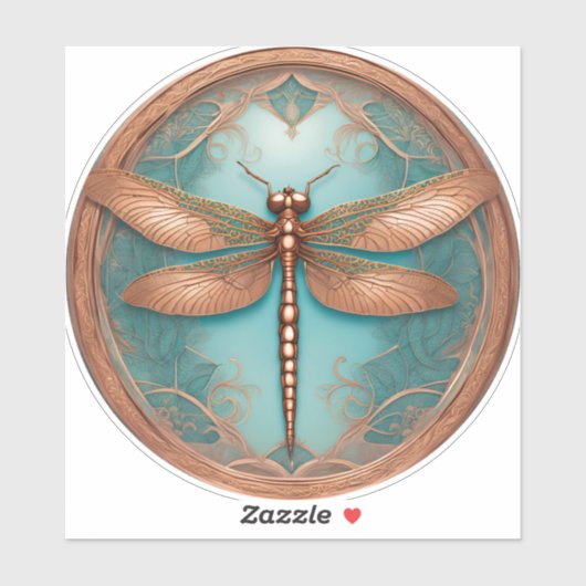 Kupferfarbene Libelle auf türkisfarbenem Hintergru Aufkleber (Blatt)