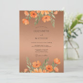 Kupferfarbene Mohn-Hochzeit Einladung (Stehend Vorderseite)