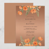 Kupferfarbene Mohn-Hochzeit Einladung (Vorne/Hinten)