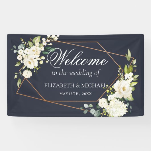 Kupfergeometric Blue White Floral Wedding Banner (Horizontal)