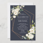 Kupfergeometric Blue White Floral Wedding Einladung (Vorderseite)