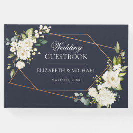 Kupfergeometric Blue White Floral Wedding Gästebuch