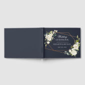 Kupfergeometric Blue White Floral Wedding Gästebuch (Voll)
