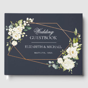 Kupfergeometric Blue White Floral Wedding Gästebuch