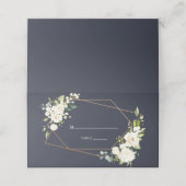 Kupfergeometric Blue White Floral Wedding Platzkarte (Außenseite Aufgefaltet)