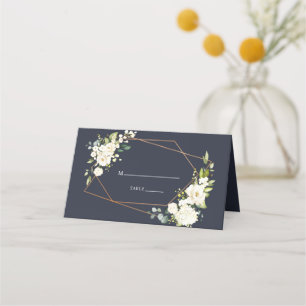 Kupfergeometric Blue White Floral Wedding Platzkarte