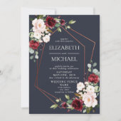 Kupfergeometric Burgundy Blue Floral Wedding Einladung (Vorderseite)