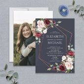 Kupfergeometric Burgundy Blue Foto Wedding Einladung