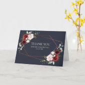 Kupfergeometric Burgundy Blue Foto Wedding Karte (Gelbe Blume)