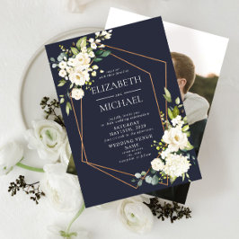 Kupfergeometric White Blue Elegant Foto Hochzeit Einladung