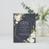 Kupfergeometric White Navy Blue verzögert das Datu Ankündigungspostkarte (Stehend Vorderseite)