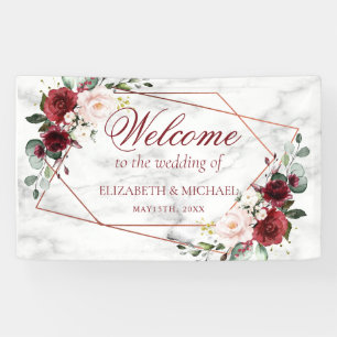Kupfergeometrische Burgundy-Marmor Elegante Hochze Banner