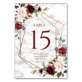 Kupfergeometrische Burgundy-Marmor Elegante Hochze Tischnummer (Rückseite)