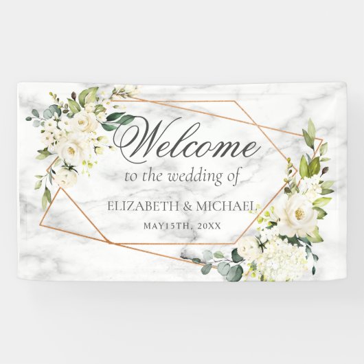 Kupfergeometrische Hochzeit aus weißem Marmor Banner (Horizontal)