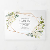 Kupfergeometrische Hochzeit mit weißer Blüte, drei Dreifach Gefaltete Einladung (Cover)