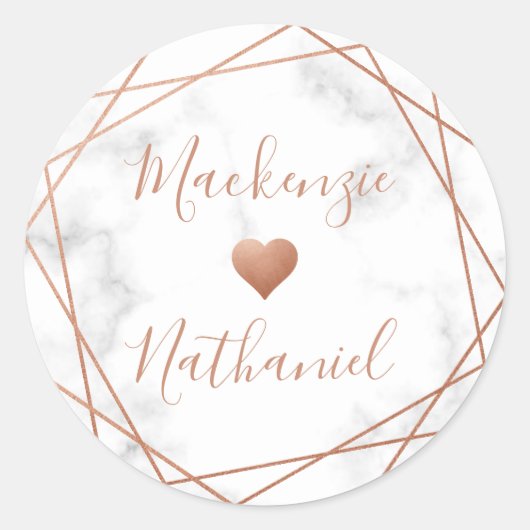 Kupfergeometrische Marmorherz-Individuelle Namen H Runder Aufkleber (Vorderseite)