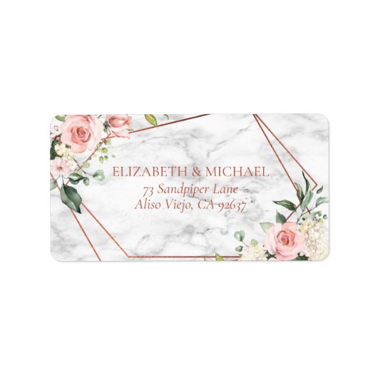Kupfergeometrische Marmorplatte Rosa Blumenadresse Adressaufkleber (Vorne)